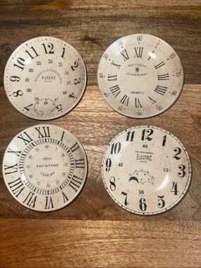 Vintage Discontinued Pottery Barn  Cream Clock Face Appetizer Plates Set of 4